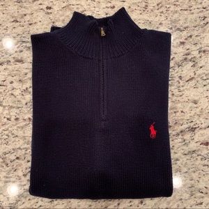 Quarter-zip Navy Cotton Sweater. L
